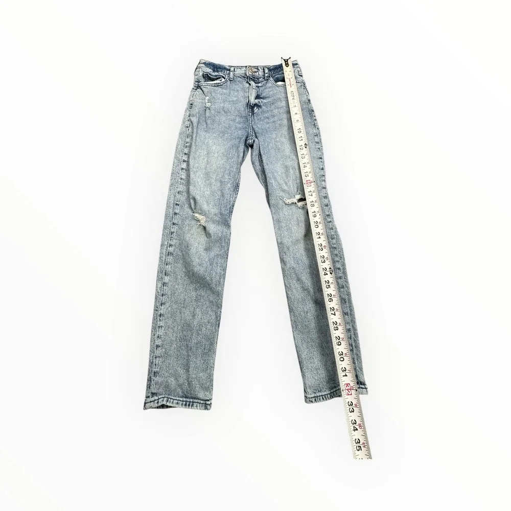 Gap Mom Jean‎ Girls Size 14 Light Blue Acid Wash Distressed High Rise Denim - Picture 6 of 12